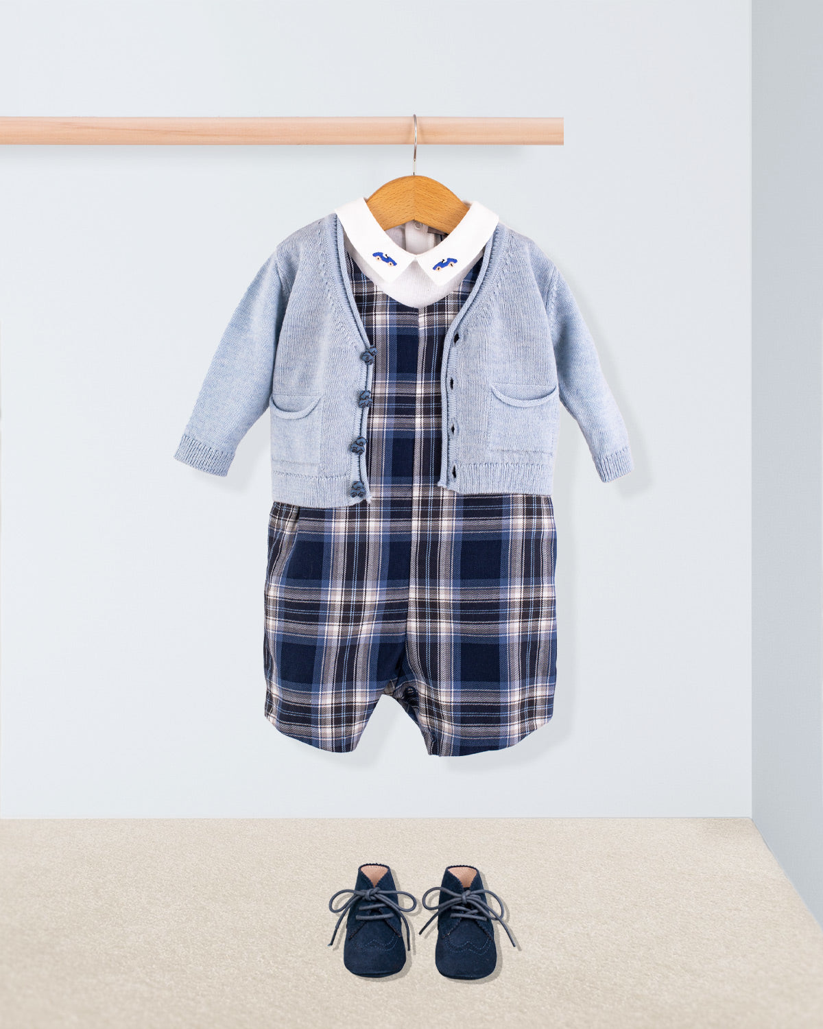 Kennedy Italian Navy Tartan Romper Outfit