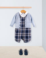 Kennedy Italian Navy Tartan Romper Outfit