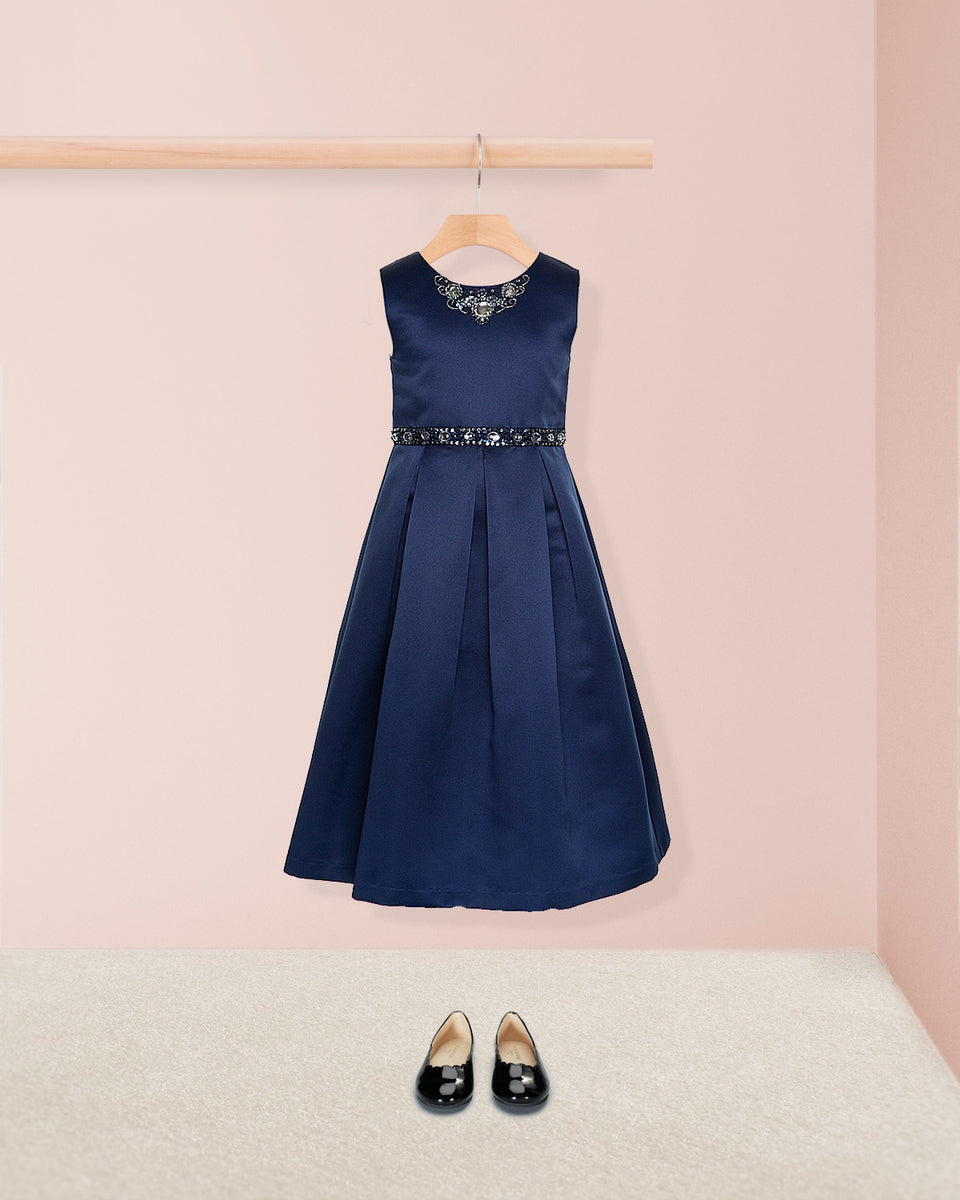 Esther Navy Satin Gown
