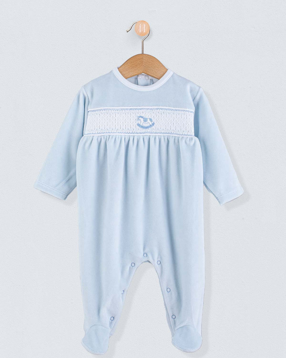 Pima Hand Smocked Velour Blue Collection