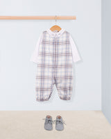 Harry Baby Blue Plaid Flannel Romper Outfit