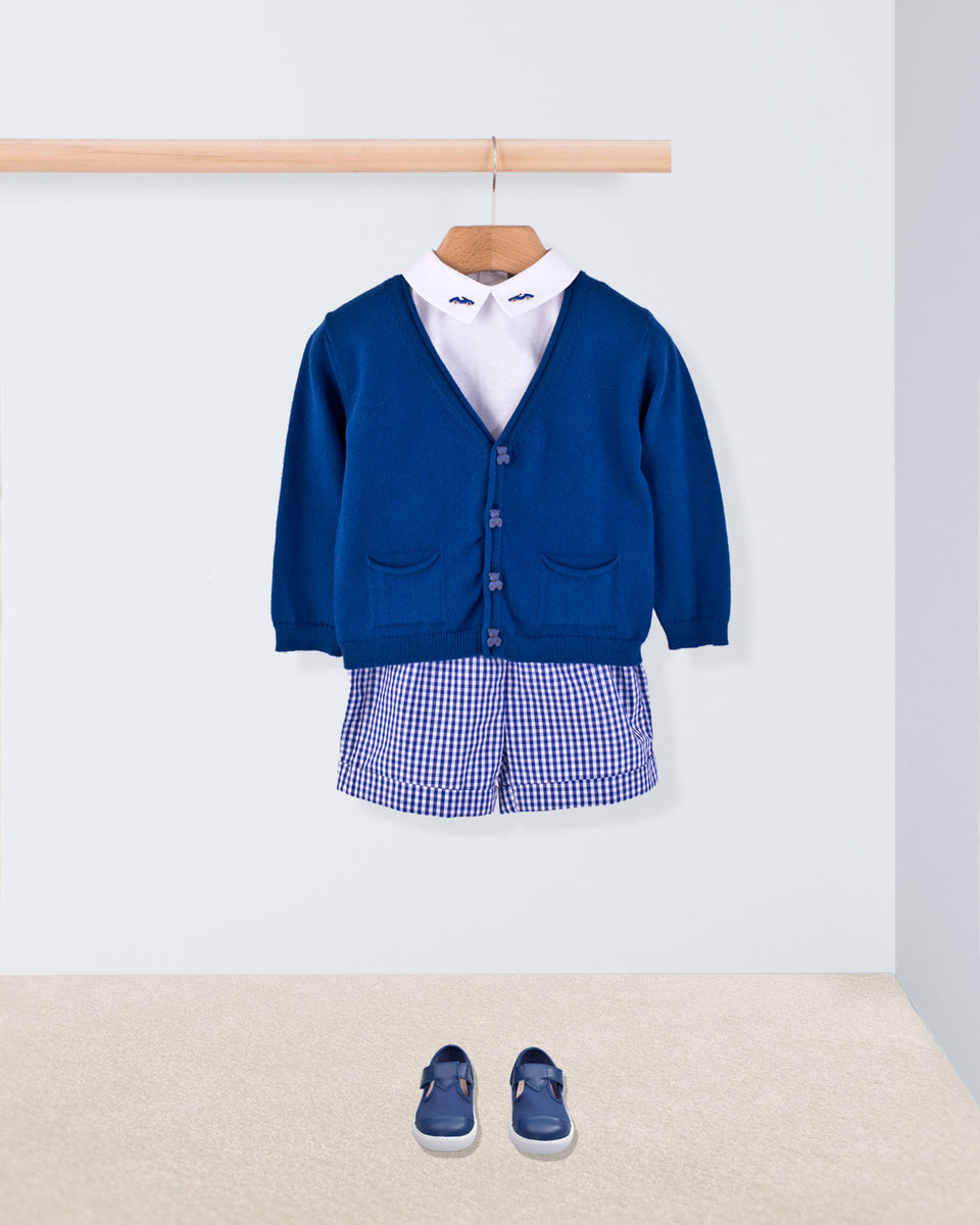 Navy Gingham Shorts Outfit