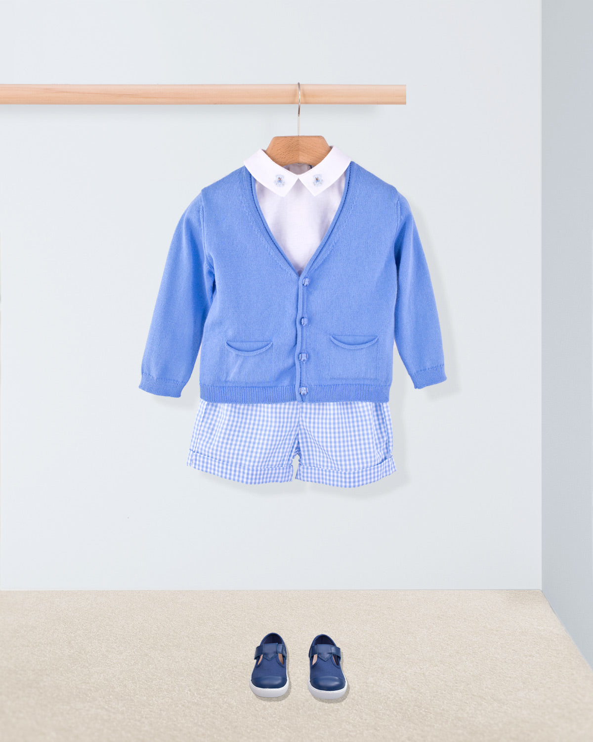 Light Blue Gingham Cuff Shorts Outfit