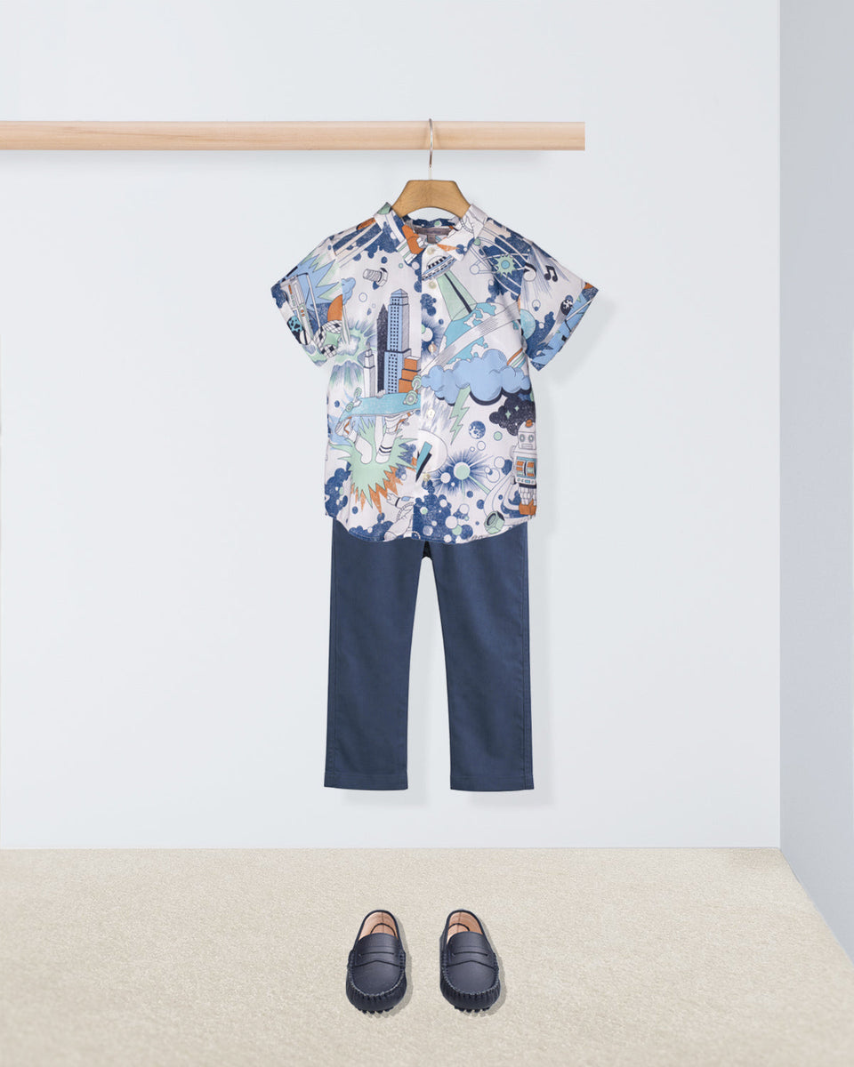 Henry Liberty Blue Robots Outfit