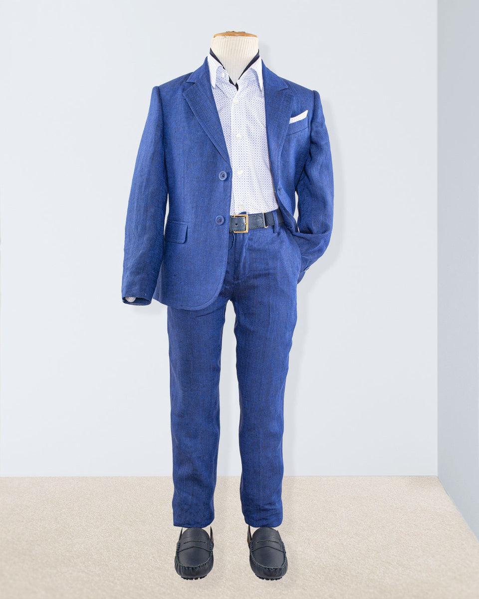 Domenico Prince Harry Blue Linen Suit