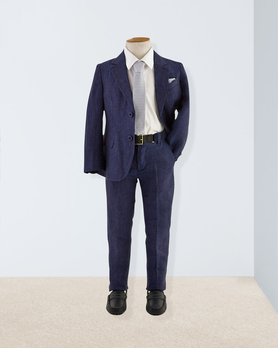 Domenico Navy Melange Linen Suit