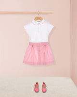 Strawberry A-Line Petal Pink Linen Skirt