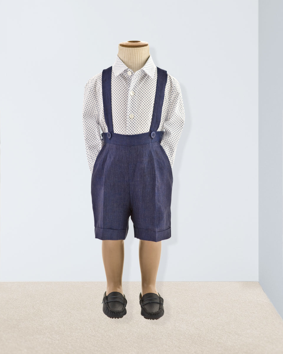 Jean Blue Linen Suspender Shorts