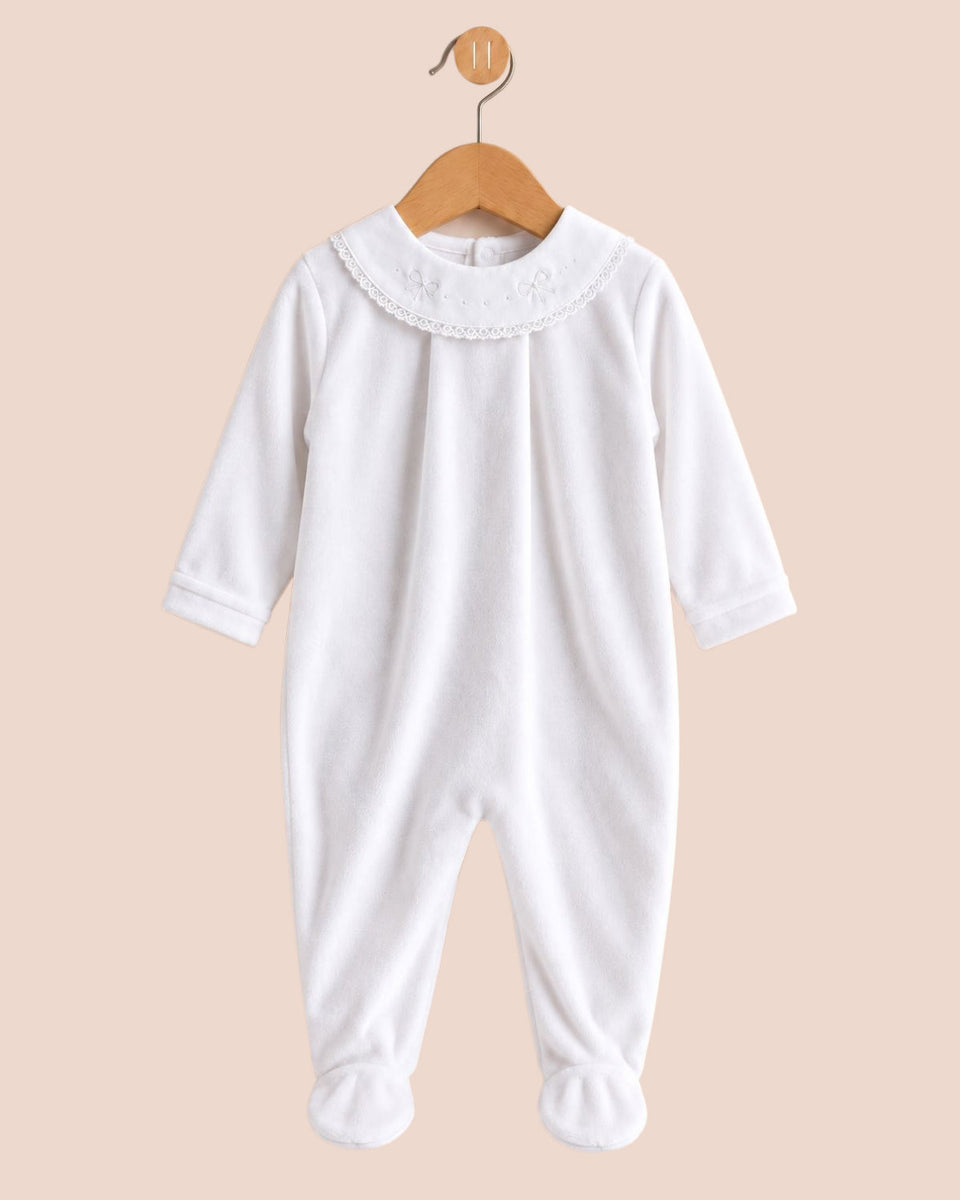 Velour Bows Embroidered White Footie Collection