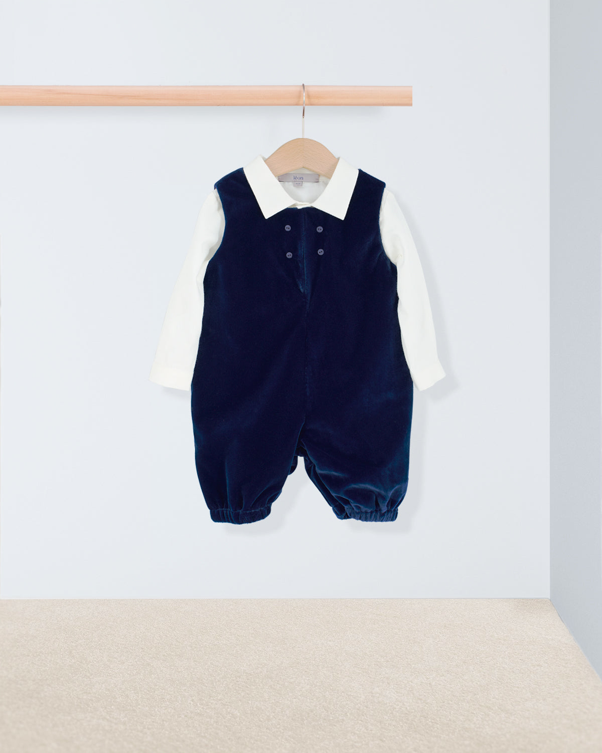 Harry Italian Navy Velvet Romper Outfit