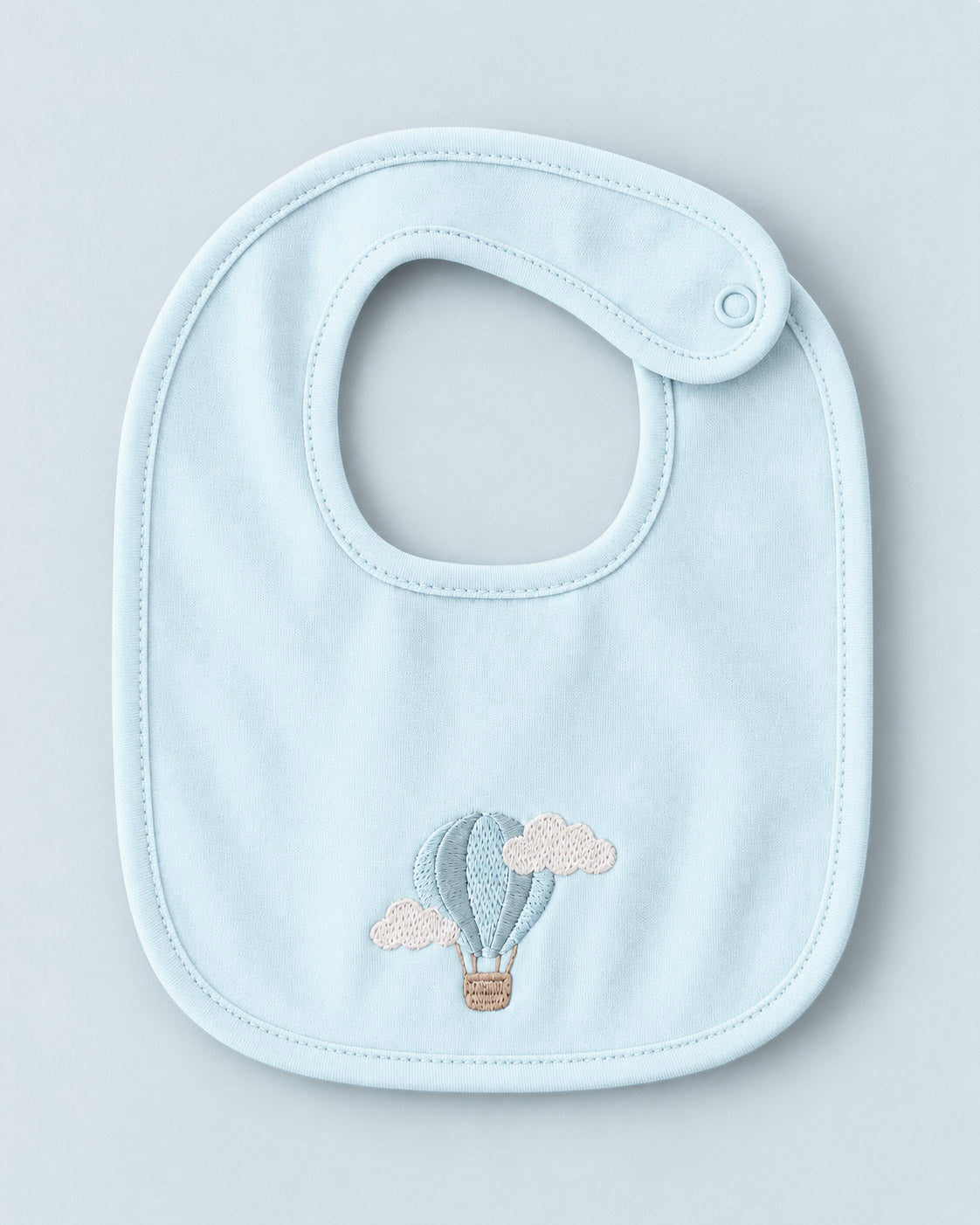 Air Balloon Embroidered Blue Cotton Bib