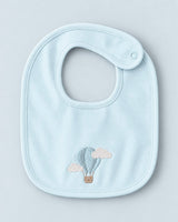 Air Balloon Embroidered Blue Cotton Bib