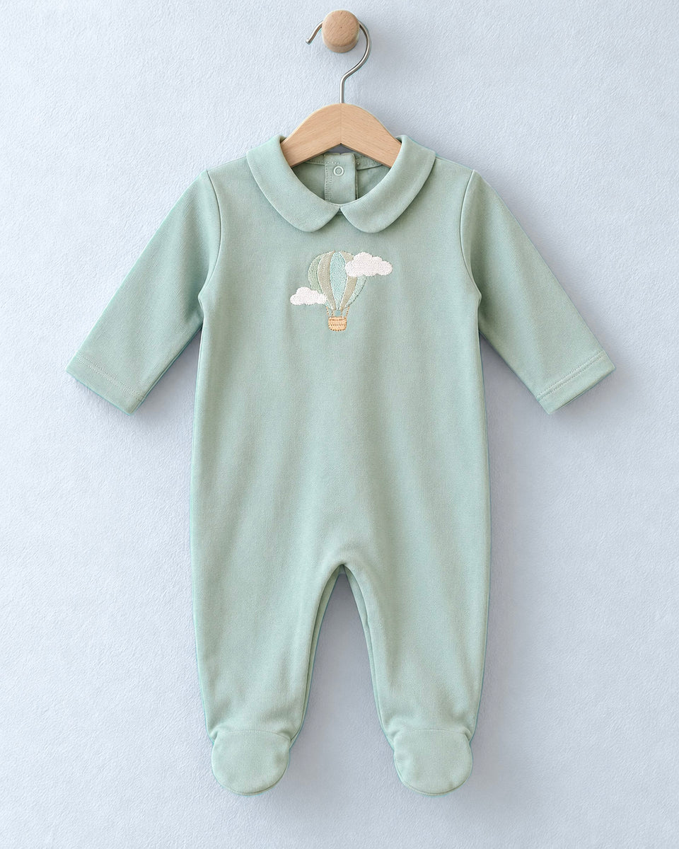 Air Balloon Embroidered Cotton Moss Footie