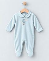 Air Balloon Embroidered Blue Cotton Footie