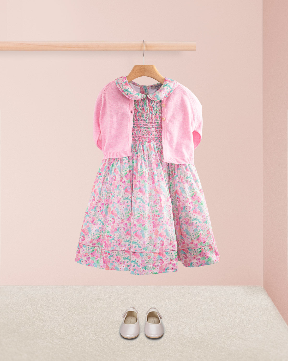 Emma Liberty Hollyhocks Pink Smock - Smocked Dress