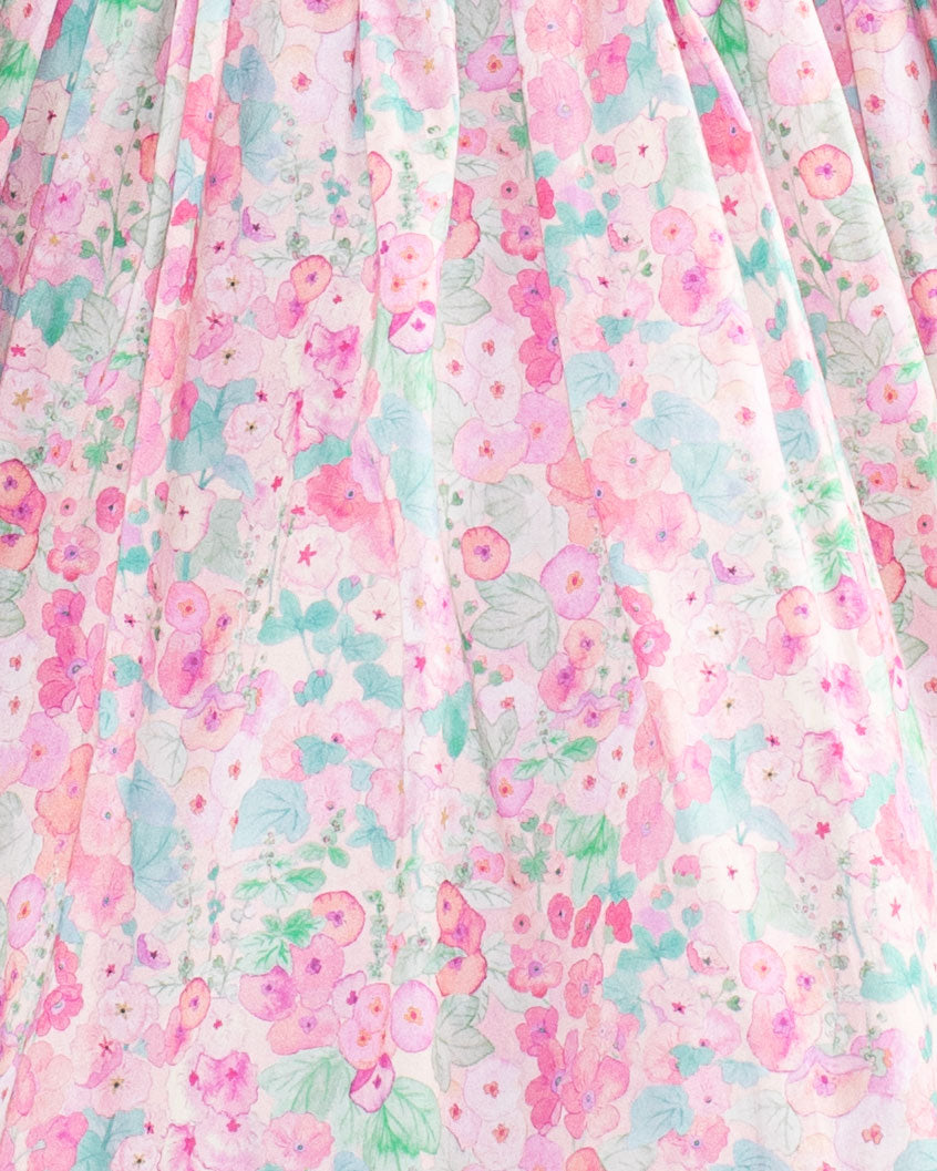 Emma Liberty Hollyhocks Pink Smock - Smocked Dress