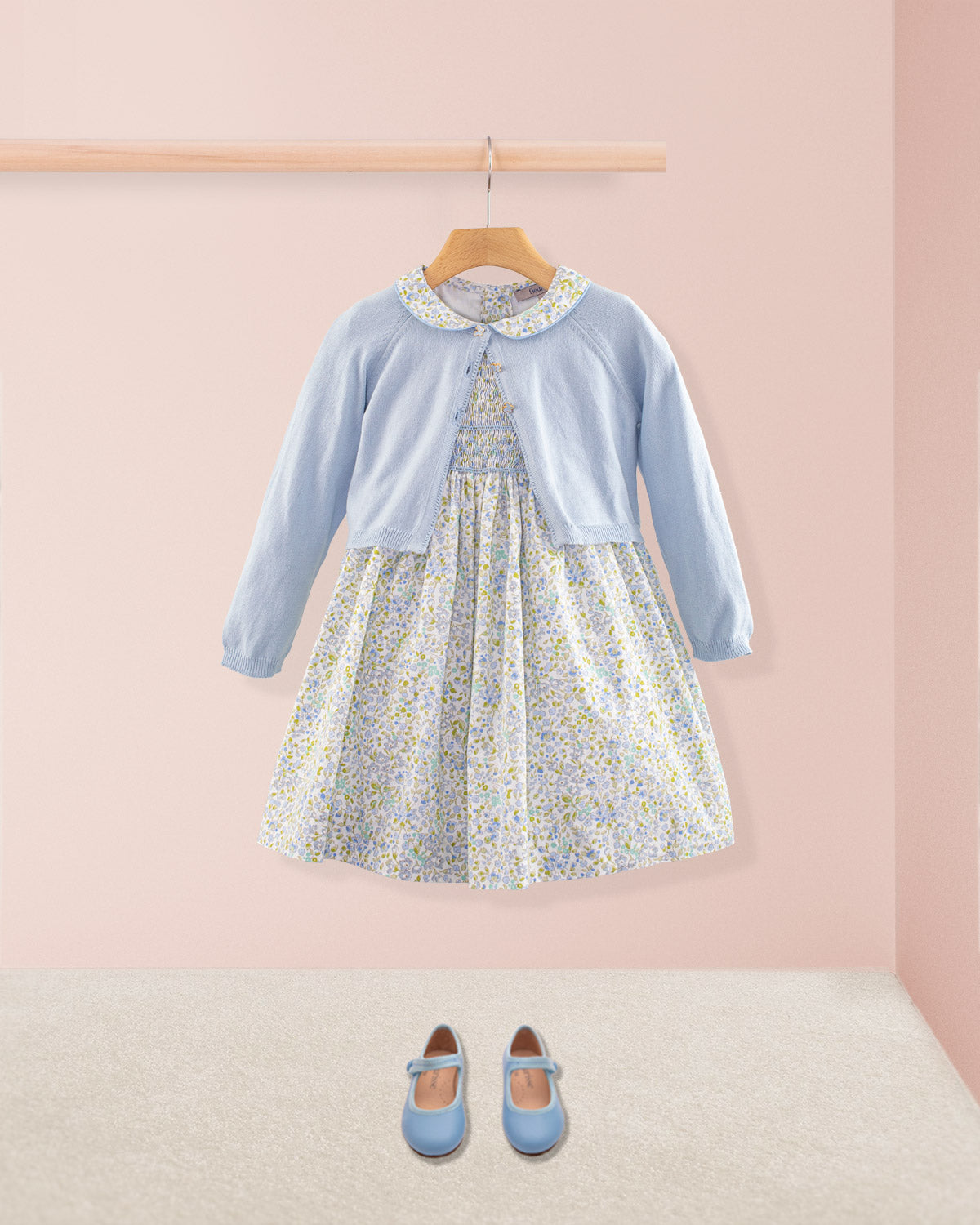 Amanda Monaco Blue Floral Smock - Smocked Dress