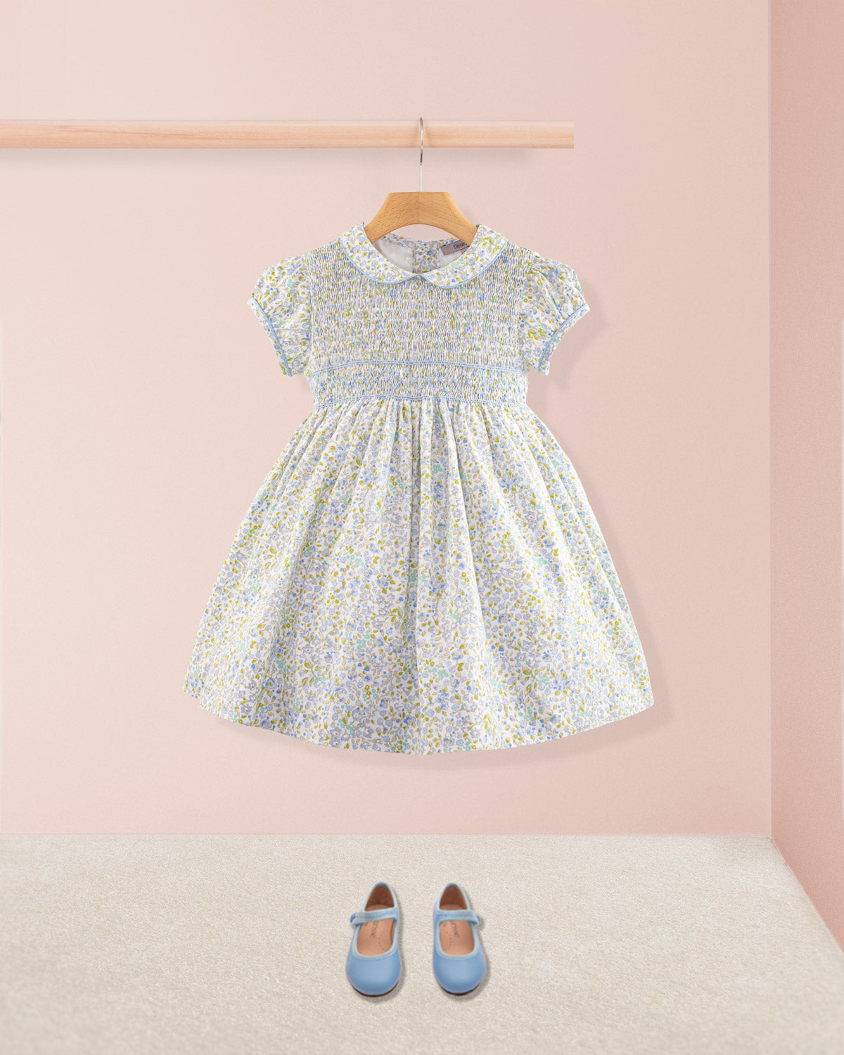 Amanda Monaco Blue Floral Smock - Smocked Dress
