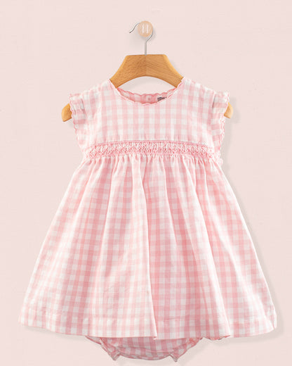 Baby Amelie Pink Linen Gingham Set - Baby Dress