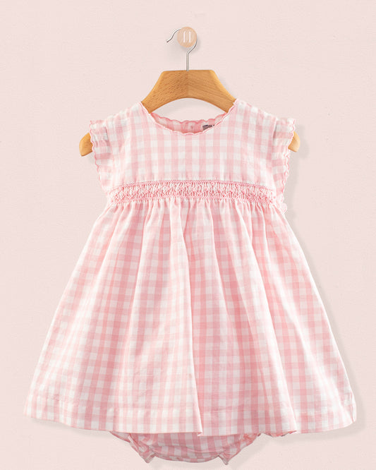 Baby Amelie Pink Linen Gingham Set - Baby Dress