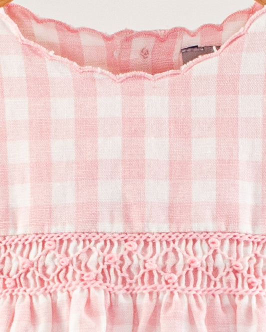 Baby Amelie Pink Linen Gingham Set - Baby Dress