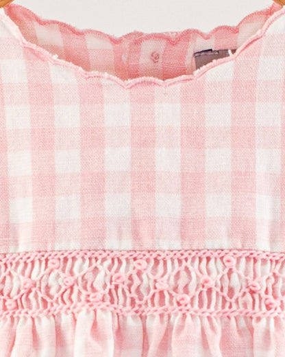 Baby Amelie Pink Linen Gingham Set - Baby Dress