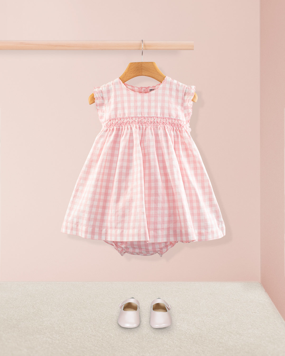 Baby Amelie Pink Linen Gingham Set - Baby Dress