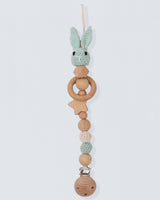 Pacifier Clip Crochet Bunny Aqua