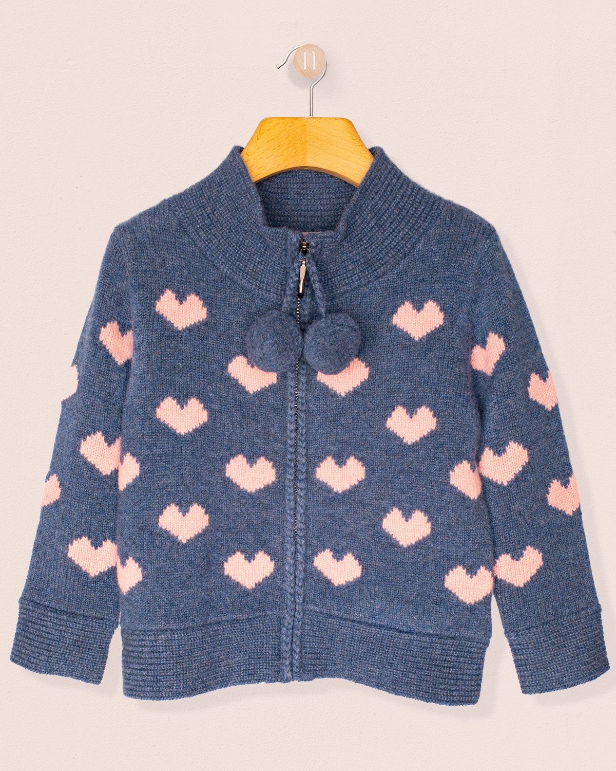 Aspen Cashmere Rose Hearts Zipper Sweater