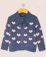Aspen Cashmere Rose Hearts Zipper Sweater