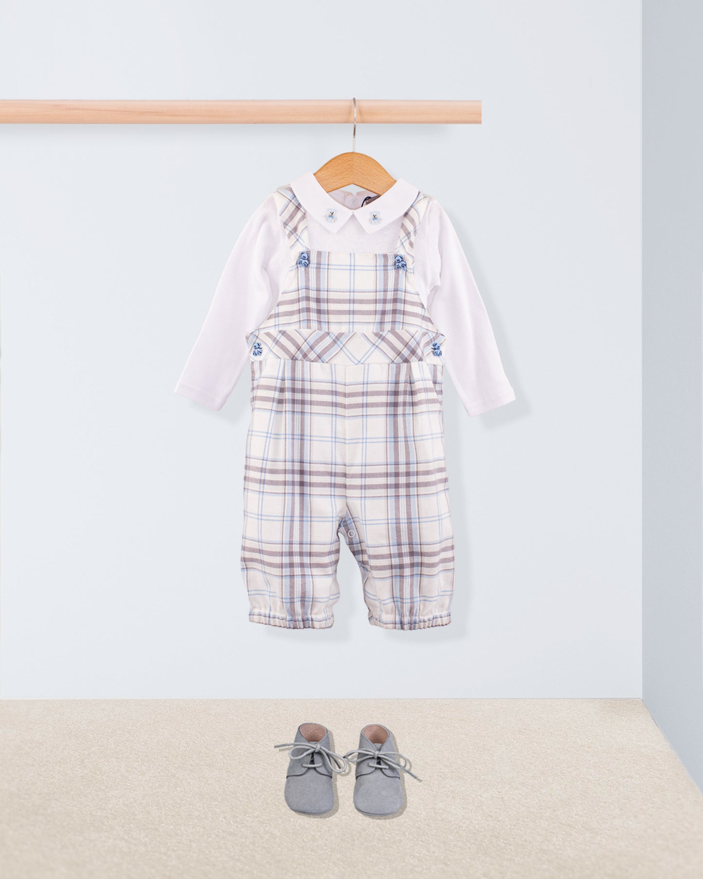 Bear Italian Blue Plaid Shortall - Romper