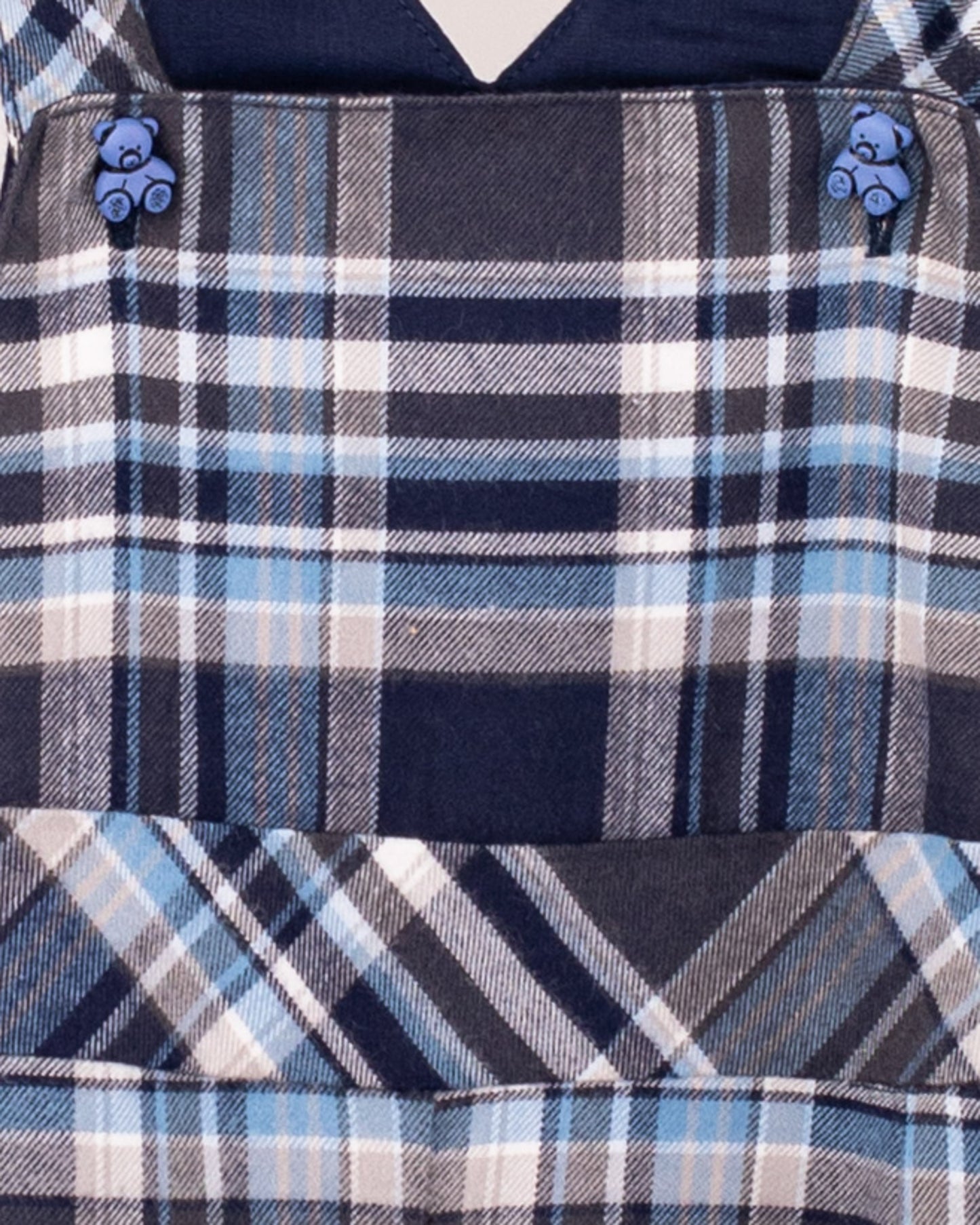 Bear Navy Plaid Flannel Overall - Romper