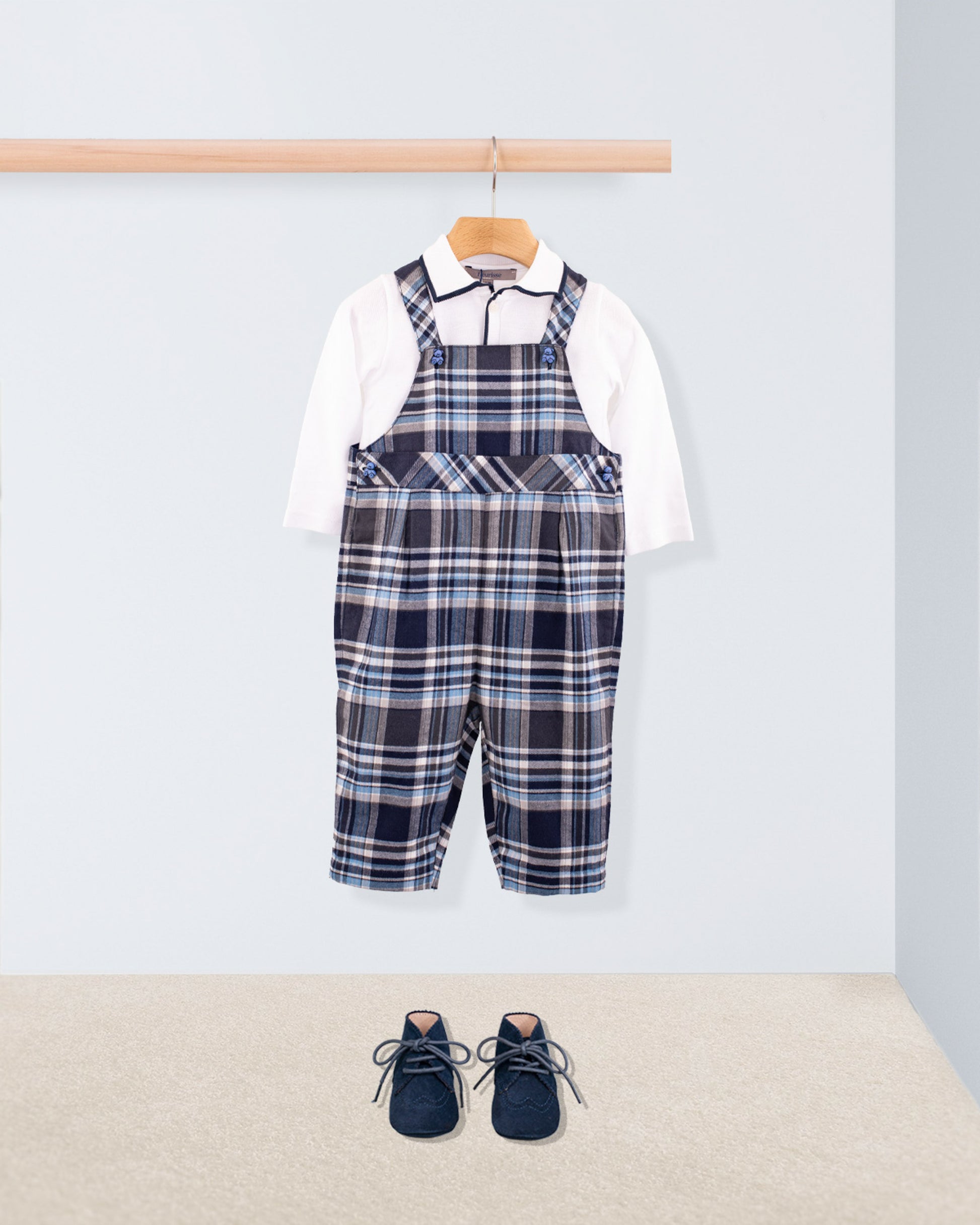 Bear Navy Plaid Flannel Overall - Romper