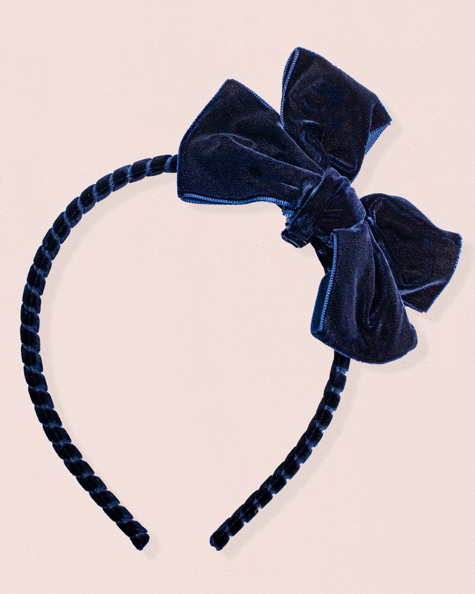 Navy Velvet Headband Wide