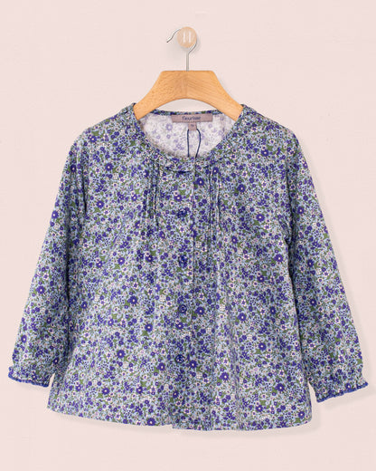 Ruffle Mini Blue Floral Twill Tunic - Tunic