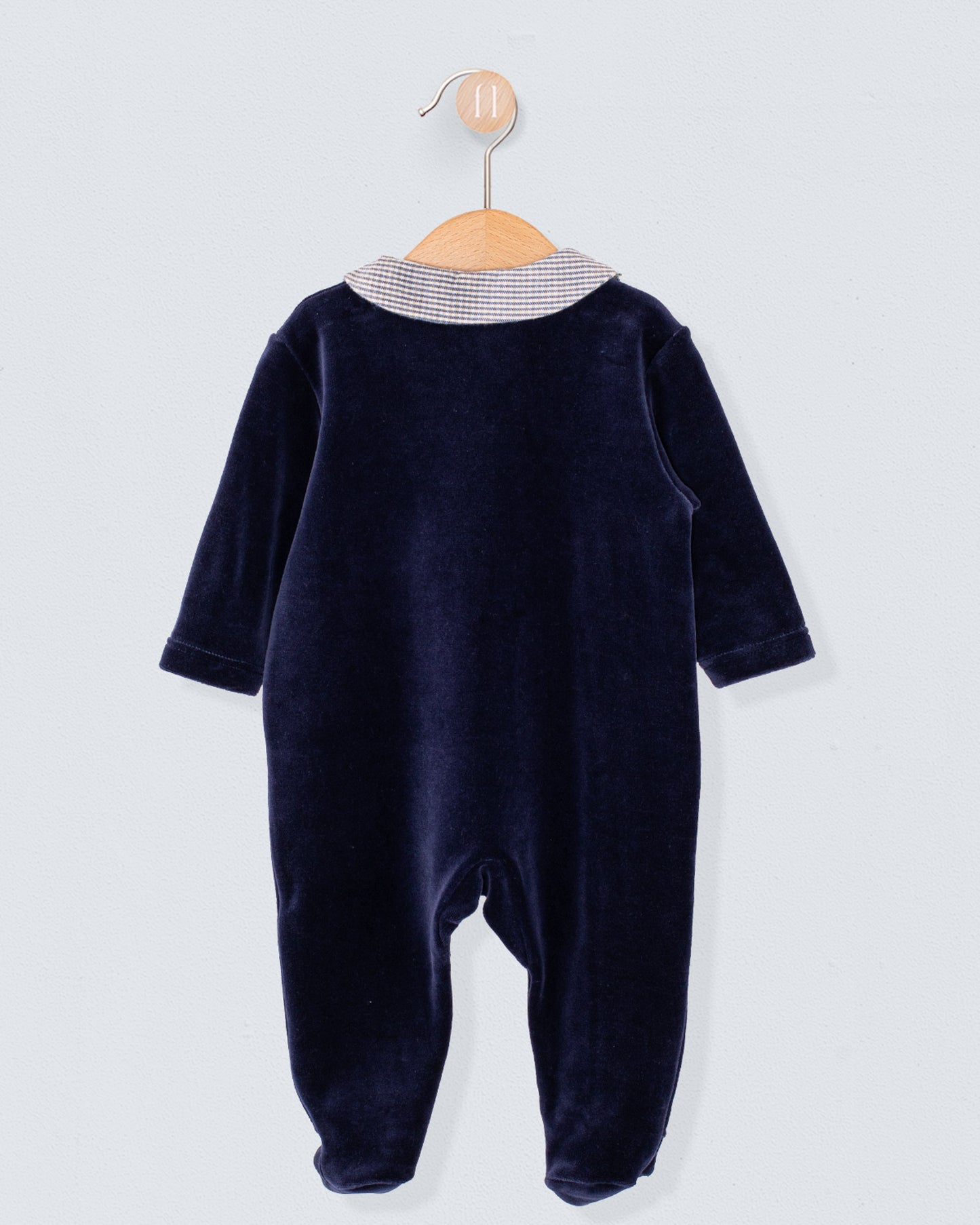 Navy Velour Collar Footie - Layette