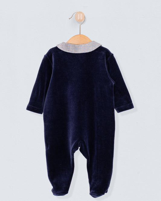 Navy Velour Collar Footie - Layette