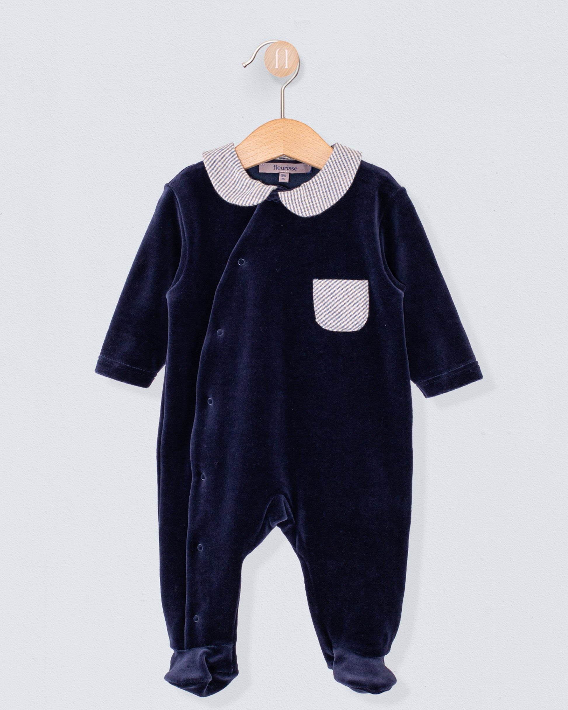 Navy Velour Collar Footie - Layette