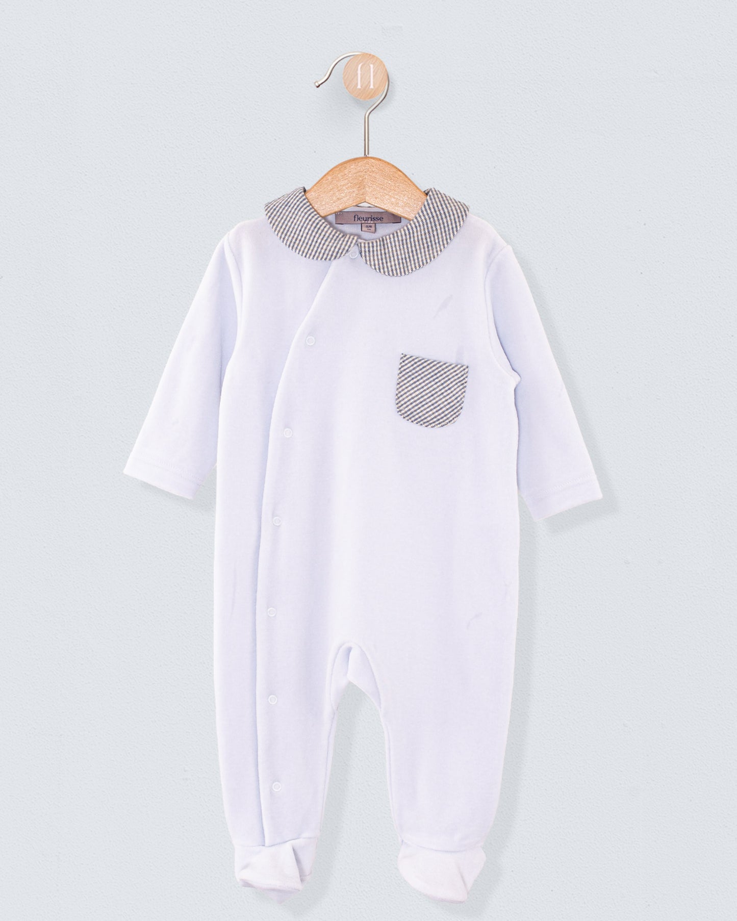 Light Blue Velour Collar Footie - Layette