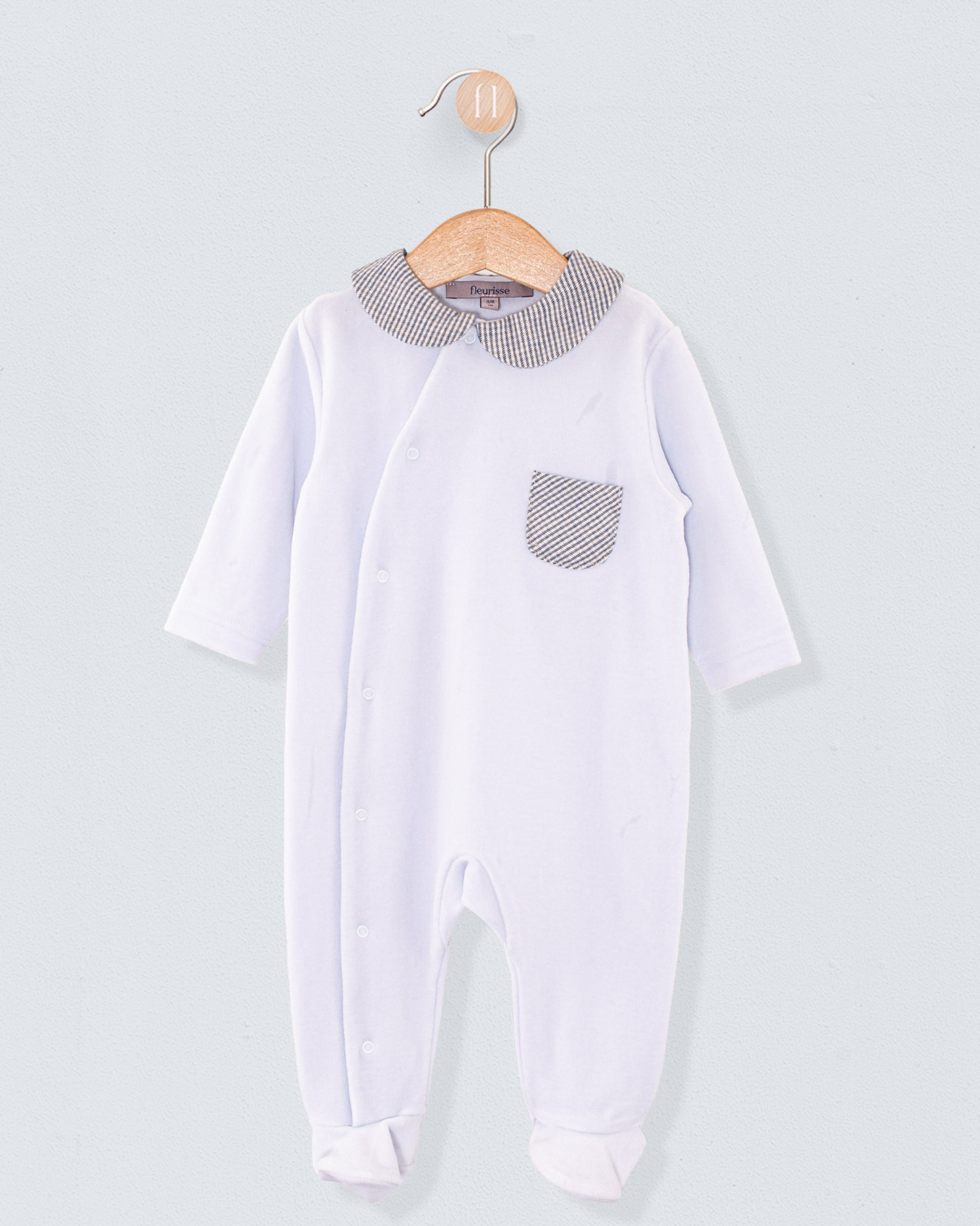 Light Blue Velour Collar Footie - Layette