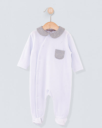 Light Blue Velour Collar Footie - Layette