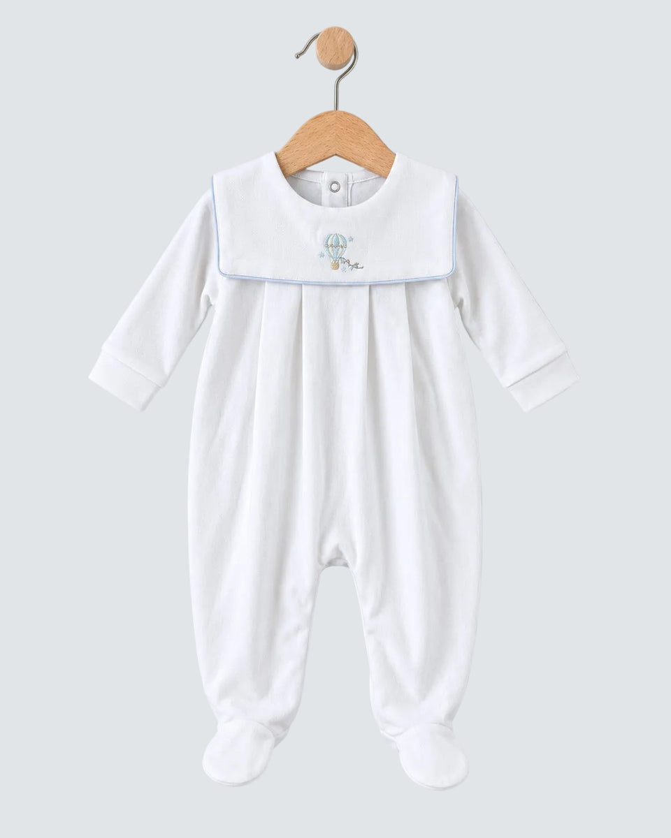 Pima Collar Balloon Embroidered White Stretchie