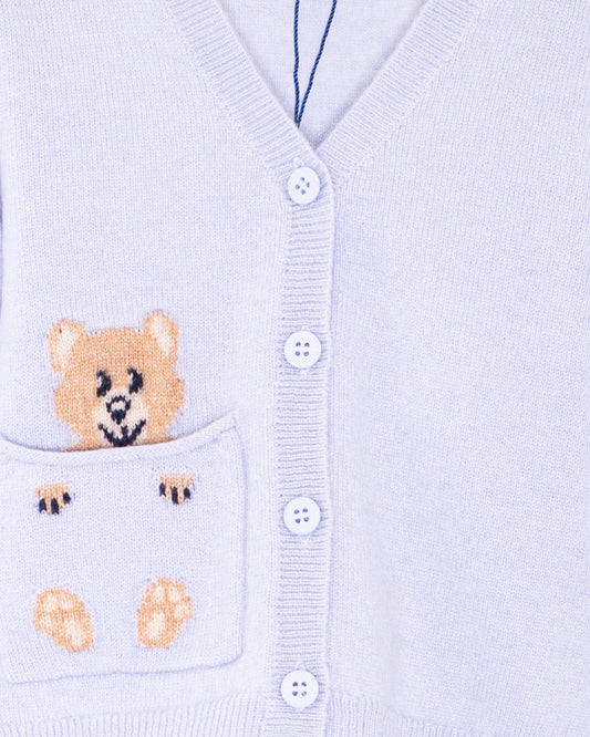 Bear Light Blue Cashmere Cardigan - Cardigan