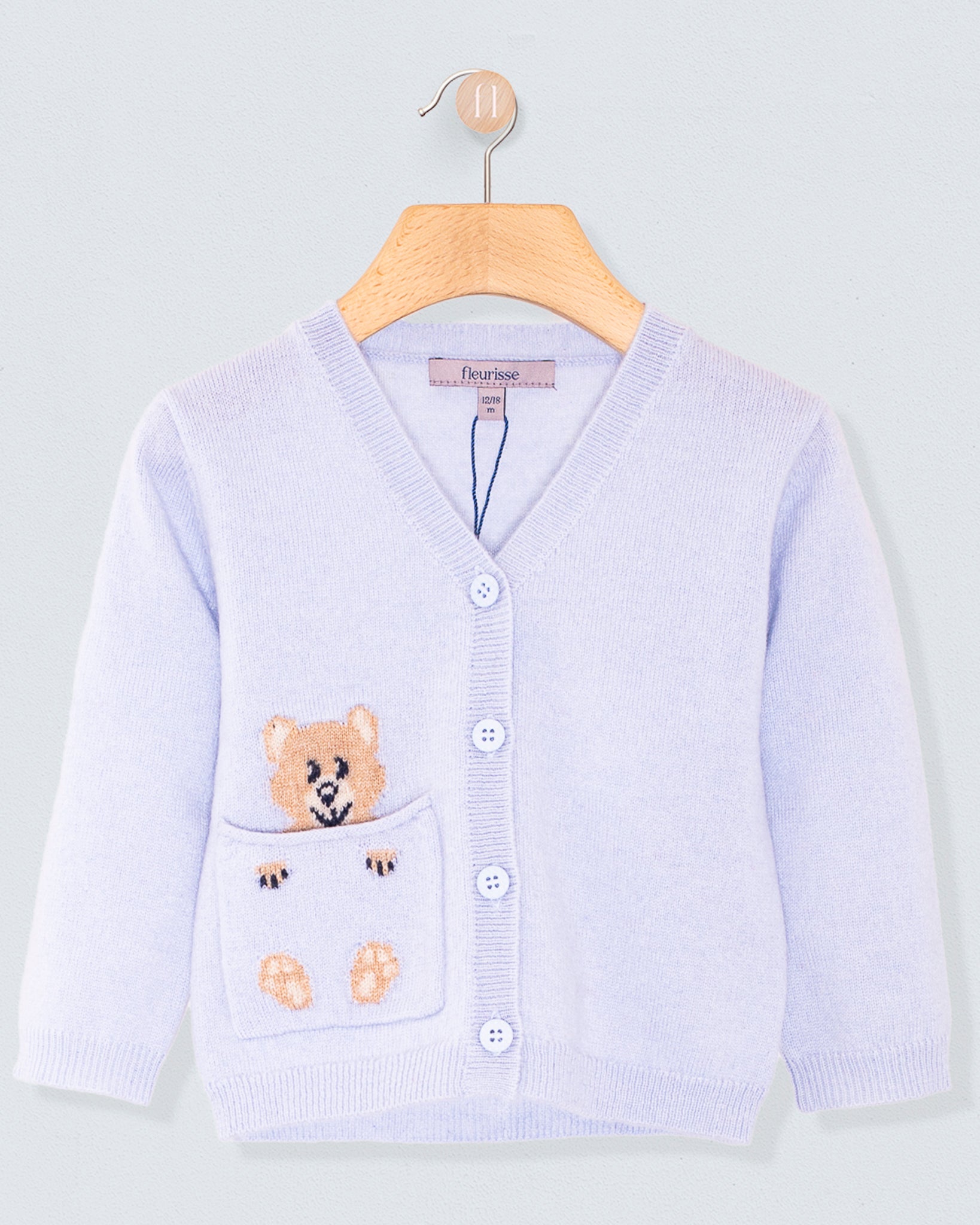 Bear Light Blue Cashmere Cardigan - Cardigan