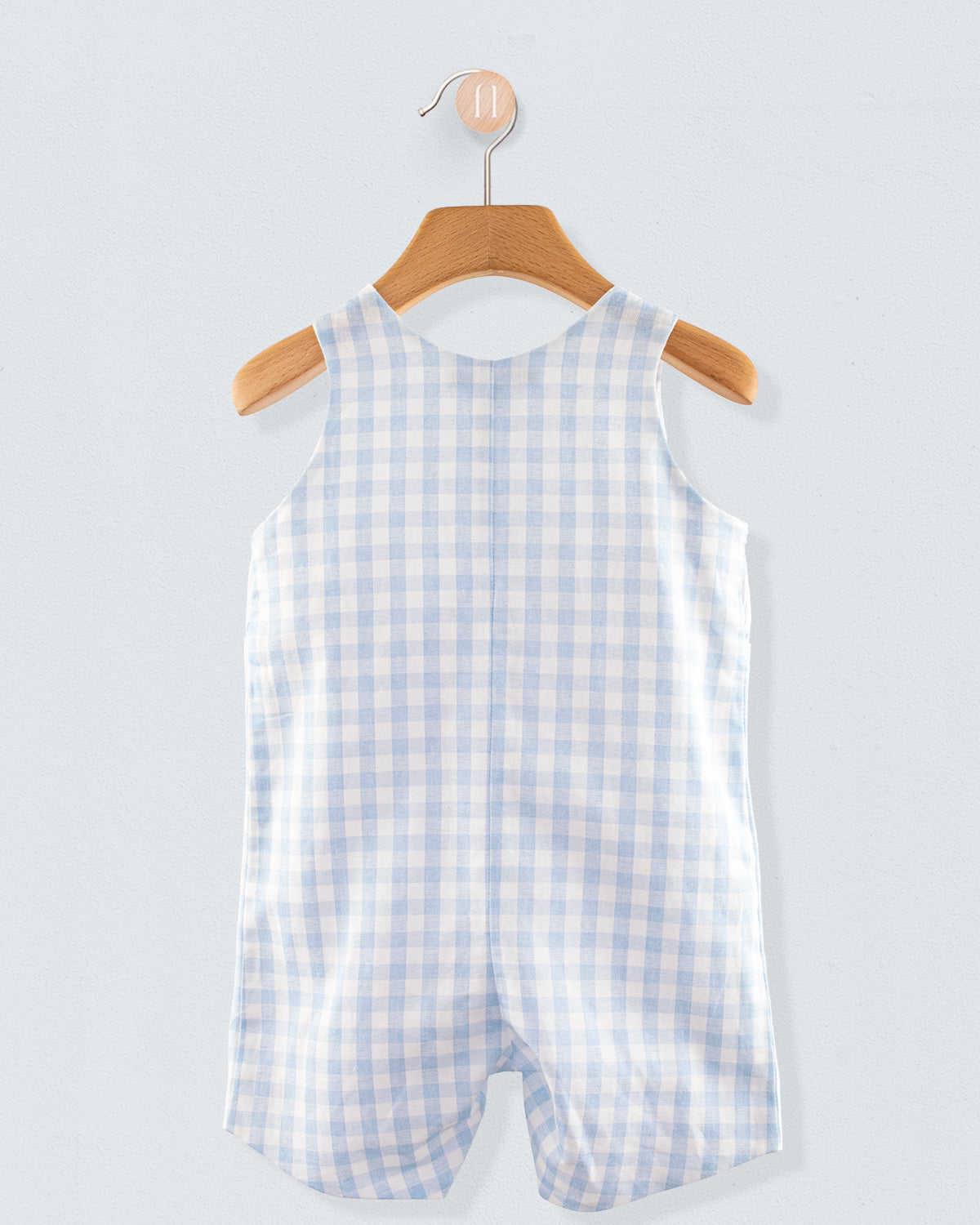 Bear Blue Gingham Linen Smocked Romper - Romper