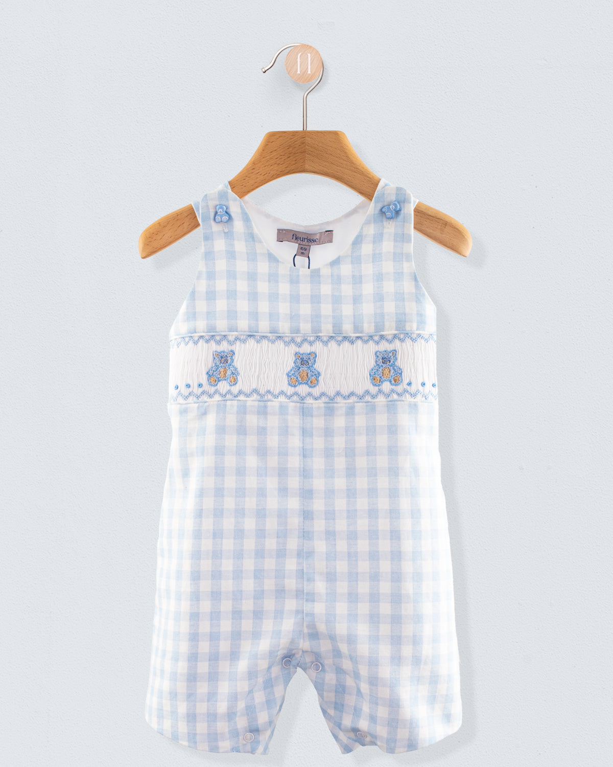 Bear Blue Gingham Linen Smocked Romper - Romper