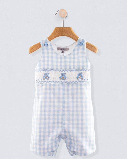 Bear Blue Gingham Linen Smocked Romper - Romper