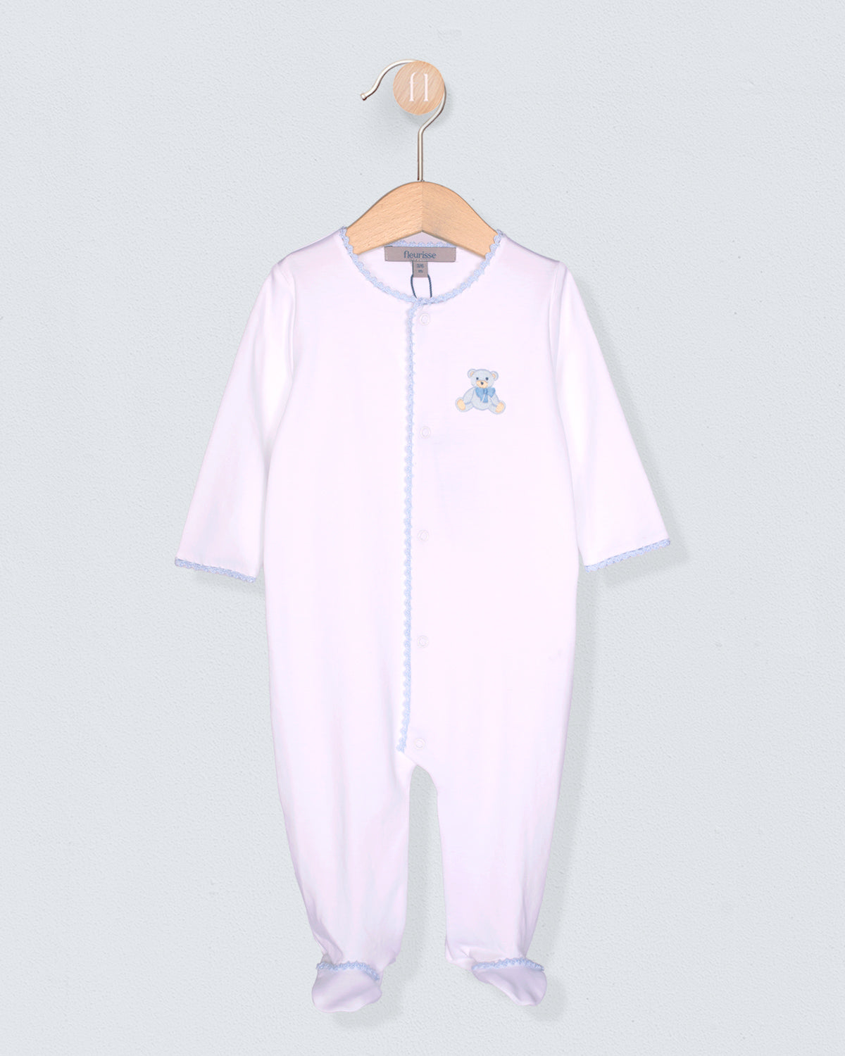 Pima Light Blue Bear Embroidered Stretchie