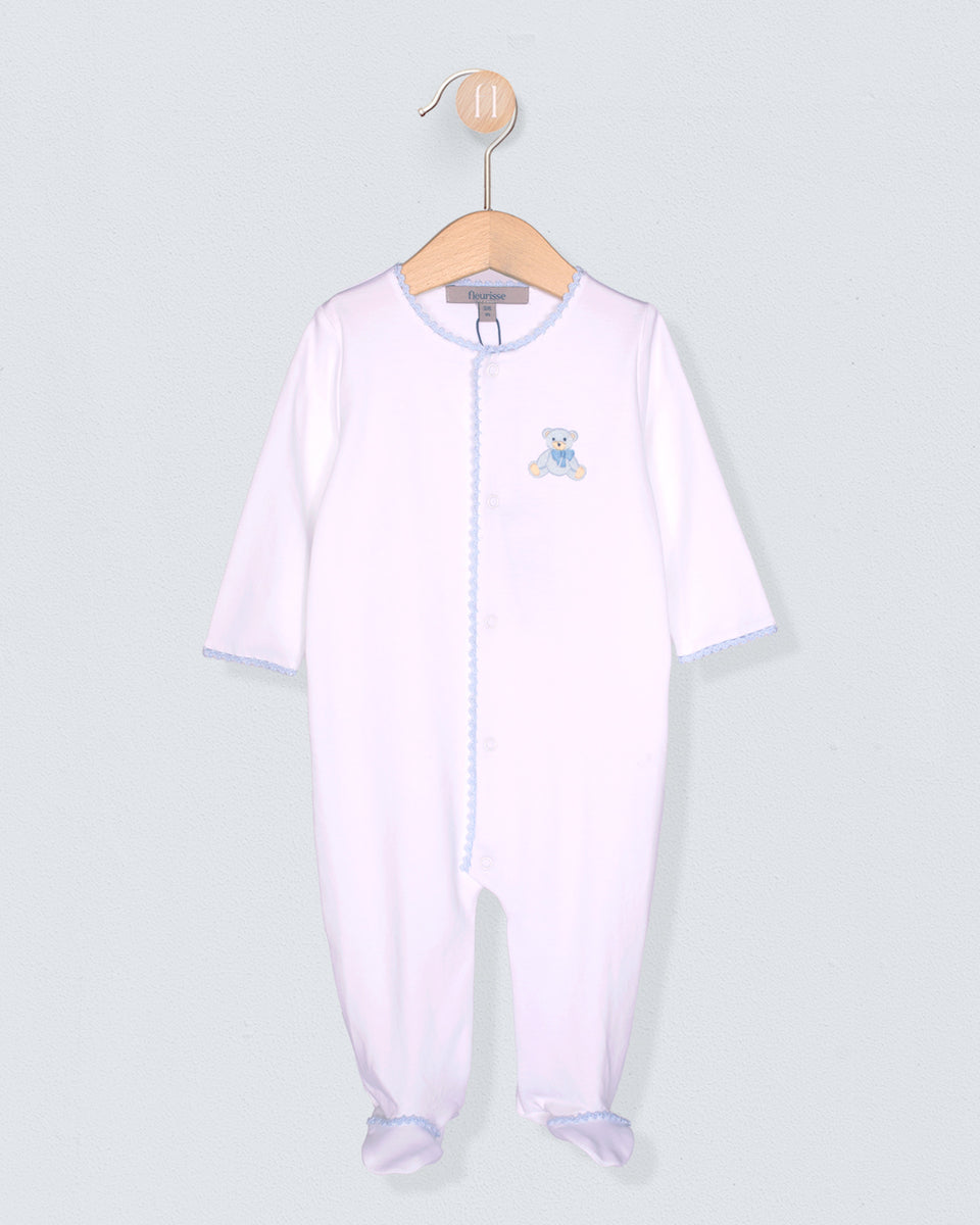 Pima Light Blue Bear Embroidered Stretchie