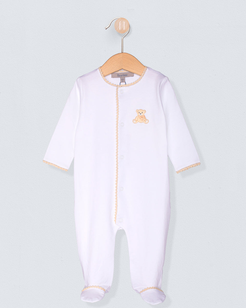 Pima Beige Bear Embroidered Stretchie